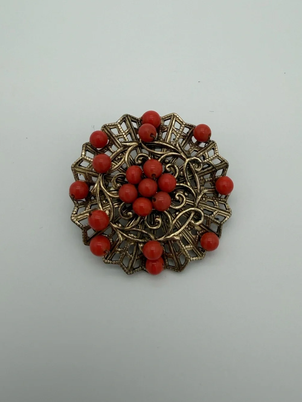 Vintage Japan Brass and Beaded Brooch